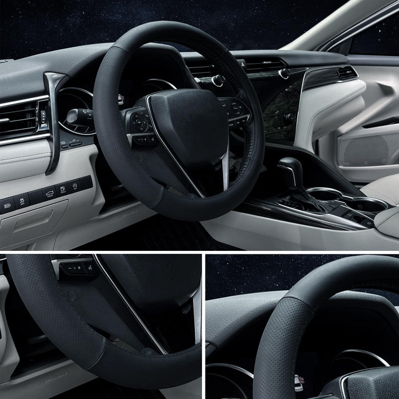Steering Wheel Cover Standard Size 14.5-15 inch, Non-Slip Car Wheel Cover Protector, Breathable Microfiber Leather, Black 1. Four Cut Standard size[14 1/2''-15'']
