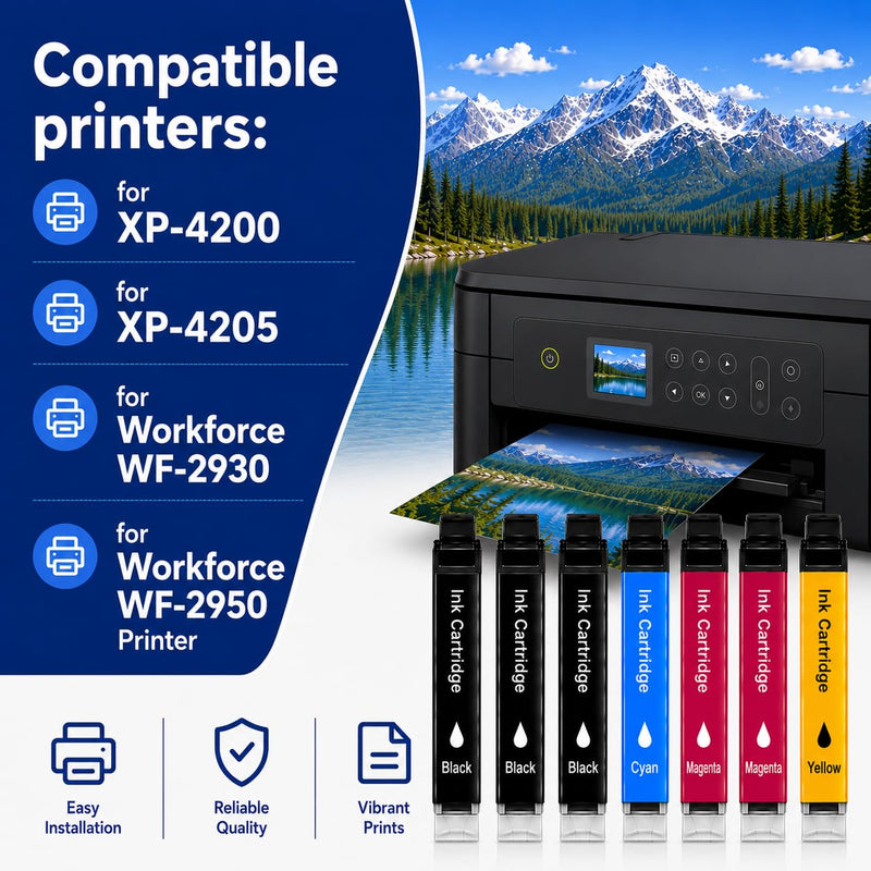 Remanufactured for Epson 232XL Ink Cartridges Combo Pack | for 232 XL for Epson XP-4200 XP-4205 Workforce WF-2930 WF-2950 Printer 6 Pack 3 Black 1 Cyan 1 Magenta 1 Yellow 3Black 1Cyan 1Magenta 1Yellow