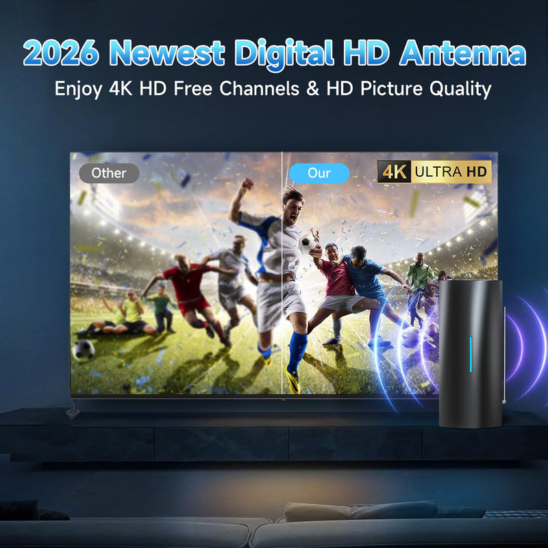 2026 TV Antenna Indoor, 3200+ Miles Range Digital Antenna for Smart TV Indoor/Outdoor, Long Range HDTV Antenna for Local Channels with Amplifier-Supports 8K, 4K, 1080P-38FT Coax Cable Black