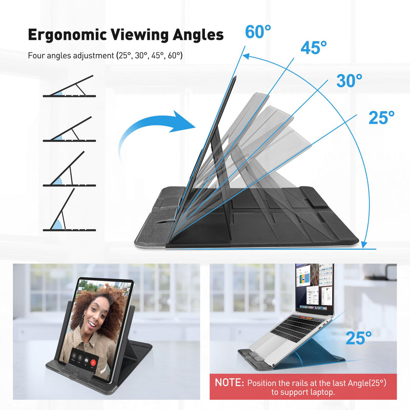 AboveTEK Portable Tablet Stand - Foldable & Ergonomic iPad Holder with 4 Viewing Angles, Patented Design Wallet Style Travel Stand for Tablets/Laptops/Phones (Black) Black