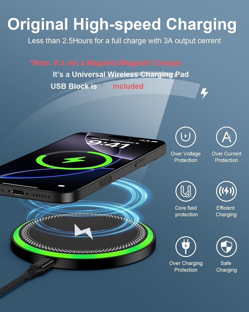 15W Wireless Charger for Google Pixel 10 Pro XL/10a/9 Pro XL/8 Fast Charge | Cordless Charging Pad with QC 3.0 USB Charger Block + USB-C Cable Cordless Charge Station Phone Charger for Android Wire less Black