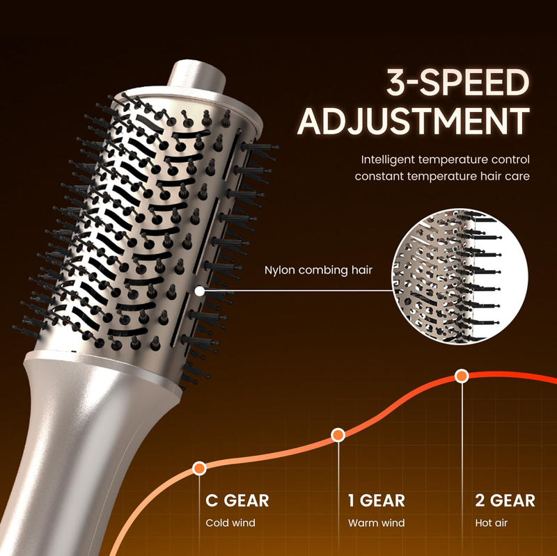 Hair Dryer Brush One-Step Hot Air Brush 1200W Hot Comb 2 Speed, 1 Cold Wind | Hot Brush for Hair Styling,Hot Comb Hair Styling Appliances,Volumiser and Curler, Ionic Frizz-Control Gold+black
