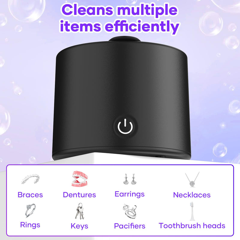 Ultrasonic Retainer Cleaner Machine, 50kHz Ultrasonic Jewelry Cleaner with 3 Modes, Dental Pod for Rings, Toothbrush Heads, Watches, Dentures, Retainers, 200ML Capacity, 304 Stainless Steel Black