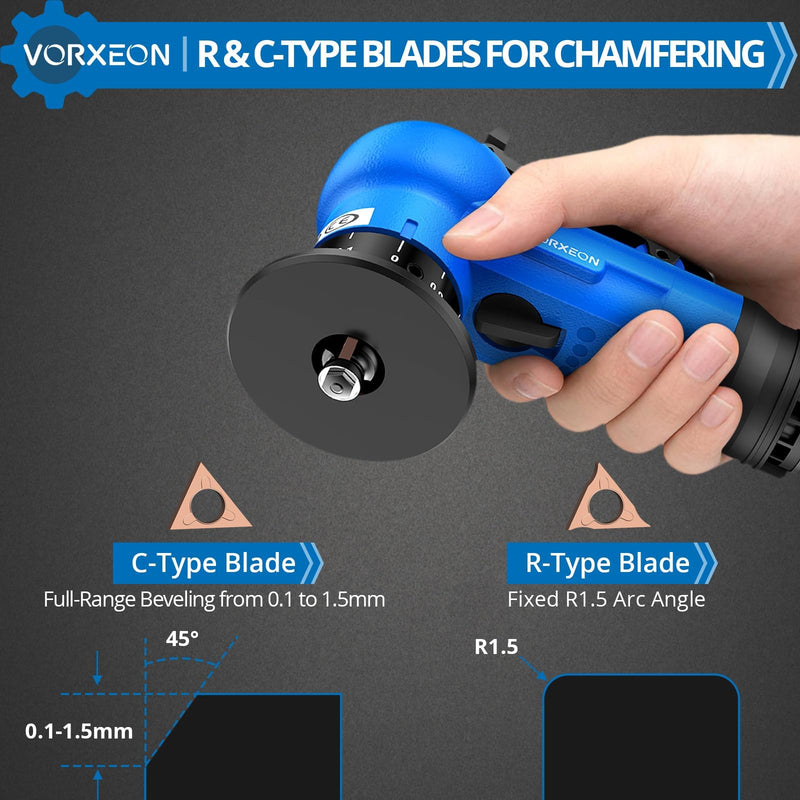 Pneumatic Chamfering Tool 22 Blades C & R Angle with 1/4" Air Inlet, 30000 RPM Blue Air Chamfer Tool, 0.1-0.9mm Micro-Depth Control for Metal, Wood, PVC Air chamfering tool Blue
