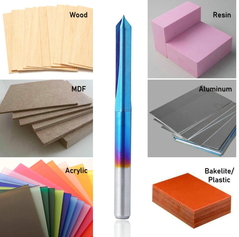 FoxAlien 10pcs V-Groove CNC Router Bits, 60 Degree 0.1mm Engraving Bits, 1/8” Shank Nano Blue Coating Sharp Bits for Wood MDF Plastics Plywood Acrylic