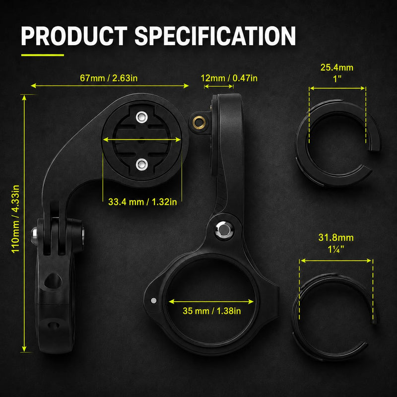 Out Front Bike Computer Mount Fit Garmin Edge, XOSS G/G+, iGPSPORT | Rotatable, Secure & Anti-snap, with GoPro & Light Adapter Fit 25.4/31.8/35mm Handlebars for MTB & Road Bikes(Combo Mount) Mount with GoPro Adapter