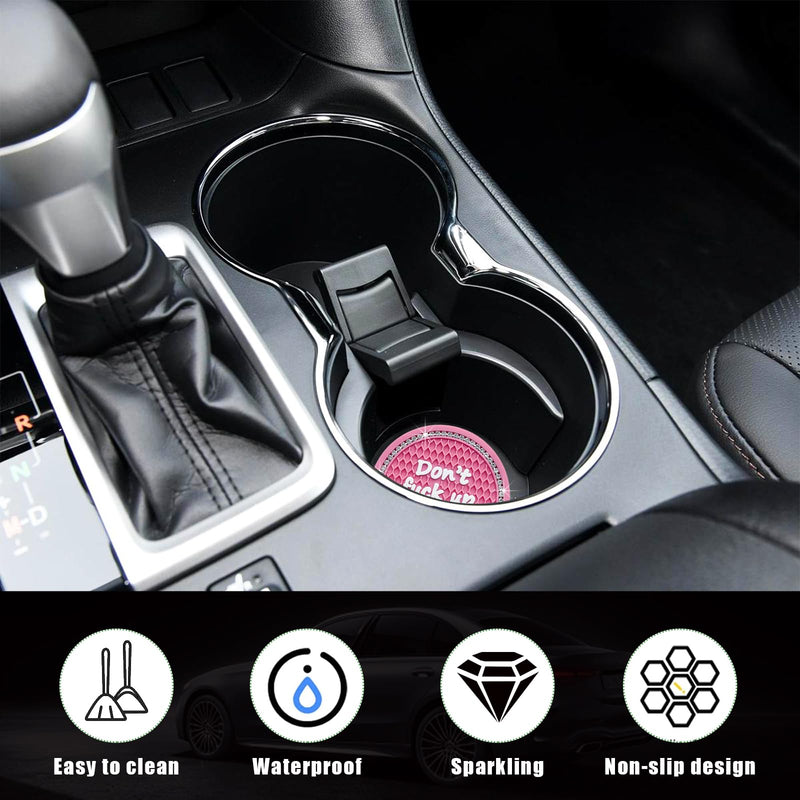 Ziciner 2 Pack Bling Car Cup Holder Coaster, 2.75 Inch Anti-Slip Auto Insert Cup Coaster, Crystal Car Drink Cup Mat Perfect for Women Girls, Universal Interior Decor Accessories (Pink) Pink