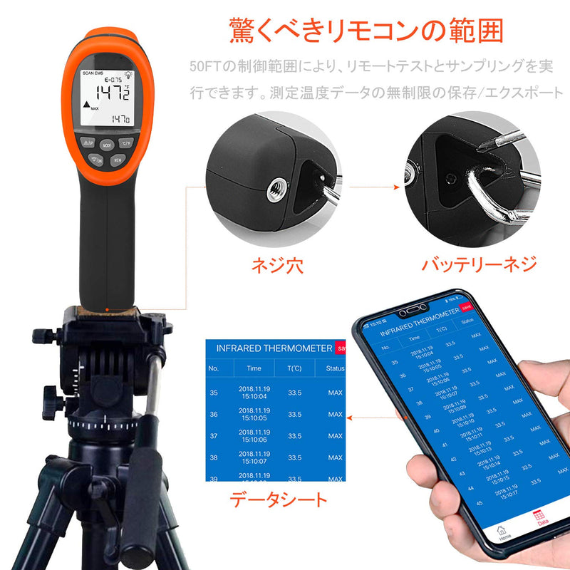 BTMETER BT-985CAPP Industrial Infrared Thermometer, 12:1 Distance Spot Ratio, Digital Non-Contact HVAC Laser Temperature Gun Test Temp -58℉~1472℉ for Kitchen Pizza Oven,NOT for Human BT-985CAPP Orange(-58℉ to 1472℉)