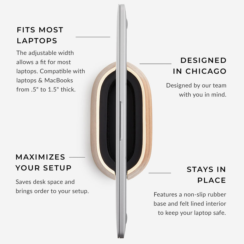 HumanCentric Vertical Laptop Stand in Black Walnut Wood, Upright Adjustable Holder and Dock, Laptop Vertical Stand Fits MacBook Pro and Other Laptops .5" to 1.5", Clamshell Compatible