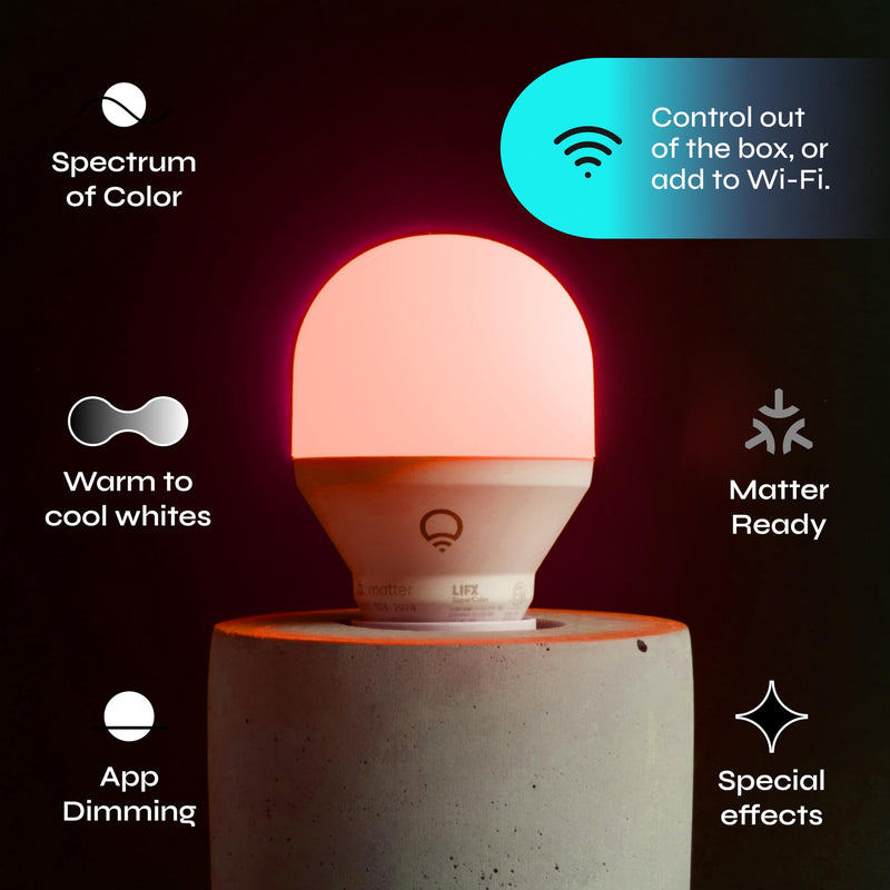 LIFX Color Smart Light Bulbs (2-Pack) A19 E26, Matter Compatible RGB + Tunable White (800 Lumens), WiFi Dimmable Color Changing (2.4GHz), Compatible with Apple HomeKit, Alexa & Google 2 Count (Pack of 1) 60W Equivalent
