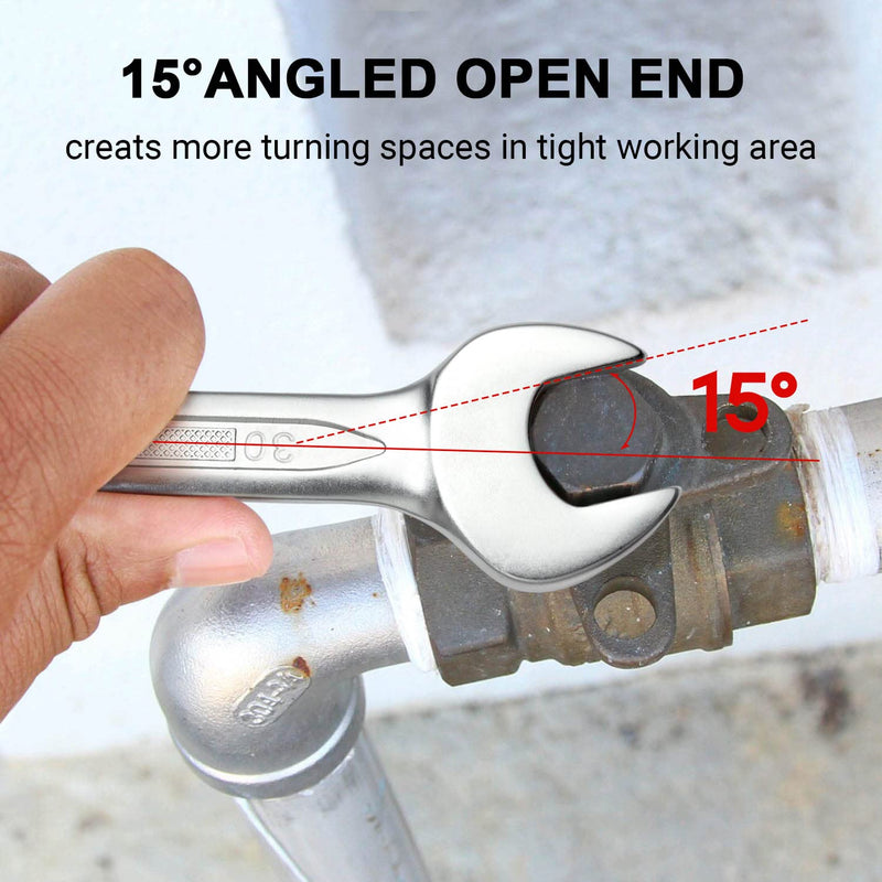 Jetech 30mm Combination Wrench - Industrial Grade Spanners with 12-Point Design, 15-Degree Offset, Made with Durable Chrome Vanadium