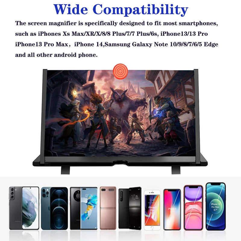 16" Screen Magnifier for Cell Phone, Mobile Phone 3D HD Magnifying Projector Screen Enlarger for Movies, Videos and Gaming, Foldable Phone Stand with Screen Amplifier,Compatible with All Phones Bkack-16inch