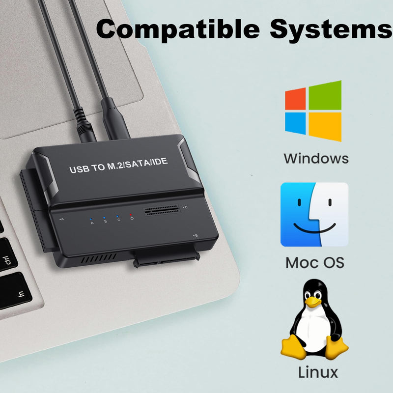 M.2 NVMe SSD Enclosure, USB to M.2 and IDE SATA Adapter Hard Drive Reader | 10Gbps USB-C/A to M.2 NVMe Adapter For all Size M.2 SSD(M Key&M+B Key), 3.5 2.5-Inch SSD/HDD with 12V/2A Power Adapter