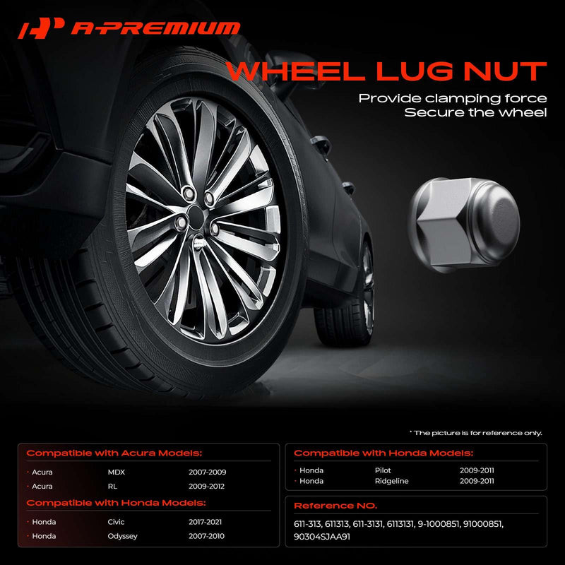 A-Premium M14-1.50 Wheel Lug Nuts Compatible with Honda & Acura | for Honda Civic 2017-2021 Odyssey 2007-2010 Pilot Ridgeline Acura MDX RL Front or Rear 10-PC Set 10PCS