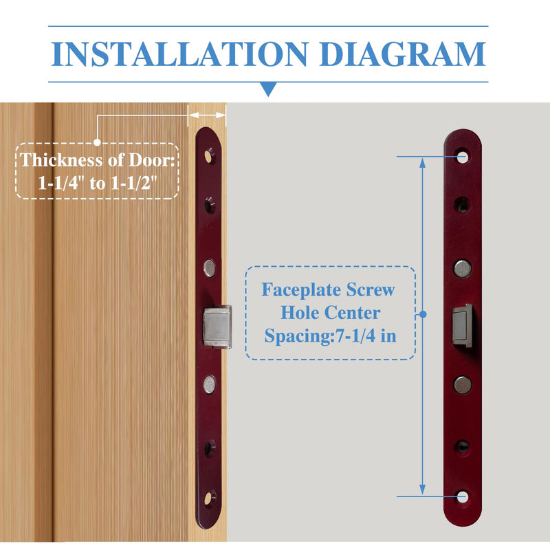 2 Point Bolt Mortise Lock Set Storm Door Fits Pella Handleset, Storm Door Lock Replacement Parts, Red Face Plate
