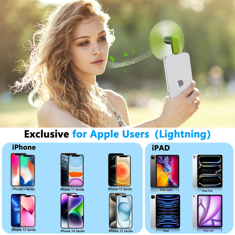 Fan for iPhone, 3 Pack Portable iPhone Fan Cell Phone Fan Compatible for Mini Fan for iPhone 14/14Pro Max/13/13 Pro Max/12/12 Pro Max/11/11 Pro/11 Pro Max/X/Xs/Xr/iPad Green/Blue/Rosy Red