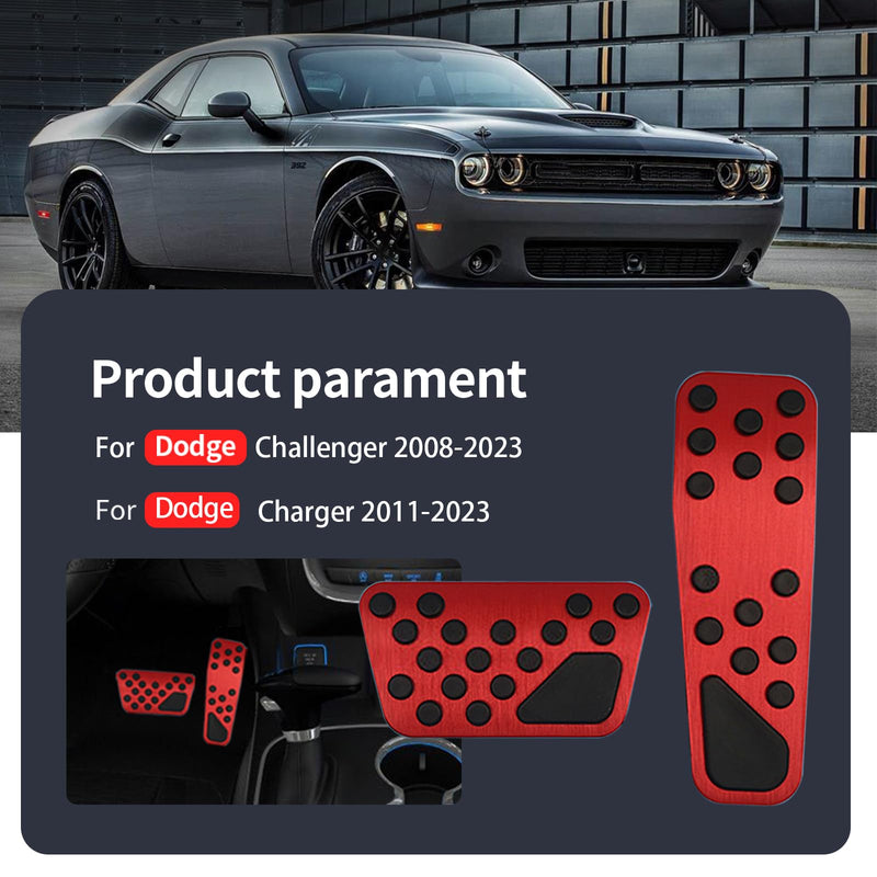 Aluminum Alloy Pedal Cover for Dodge Challenger 2008-2023 for Charger 2011-2023 for Chrysler 300 300C 2009-2019 No Drilling Aluminum Brake and Accelerator Pedal Covers (Red) Red