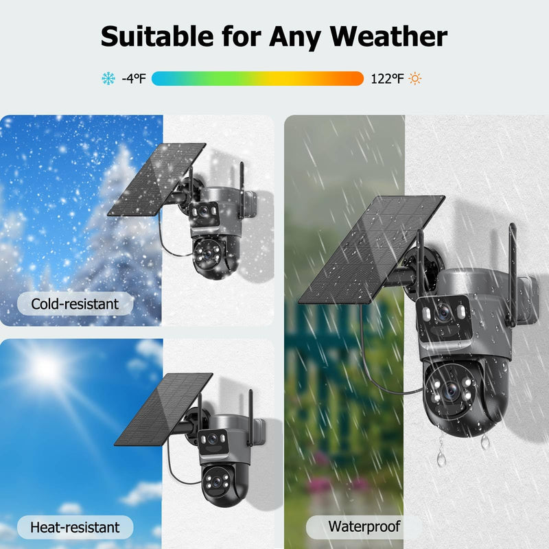 Kurain 6MP Solar Security Cameras Wireless Outdoor, 5ghz & 2.4ghz WiFi 6, Panoramic & Tracking Dual Lens 2-in-1 Home Security Camera with Color Night Vision/PIR Motion Alarm/Human Tracking/360°PTZ Grey