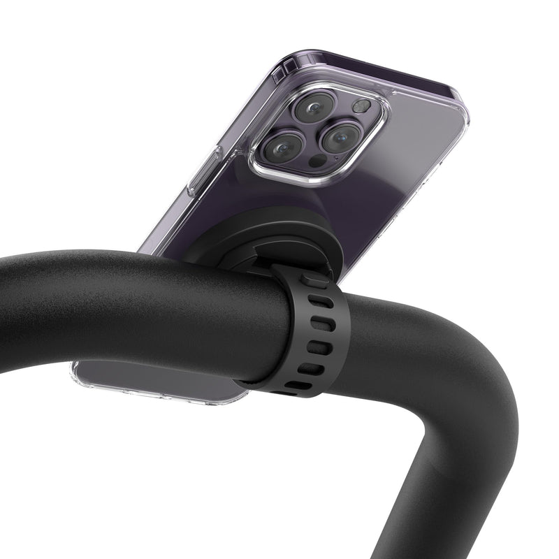 ENCASED Fitness Bike Magnetic Phone Holder, Strap Bar Mount for MagSafe | Strong Grip Magnets, Ultra-Secure Rubber Strap for Treadmills, Peloton Handlebars, Bicycles, Strollers and Gym Equipment