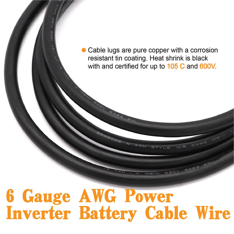6 AWG Gauge Wire UL1015 Battery Power Tinned Oxygen Free Copper OFC Welding Cable Boat Inverter Red Black Total 13.1FT and Lugs Terminal Connectors with Heat Shrink Tube AWG 6 Red&Black + 3/8" 5/16" lugs