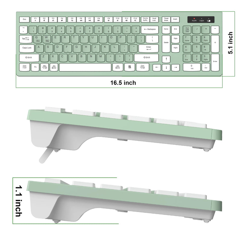RECCAZR Wireless Keyboard Silent for Office and Home(Avocado Green) | 2.4G Full Size Silent Cordless Keyboard with Tilt Legs for Windows/Mac OS/Desktop/Laptop/PC Avocado Green
