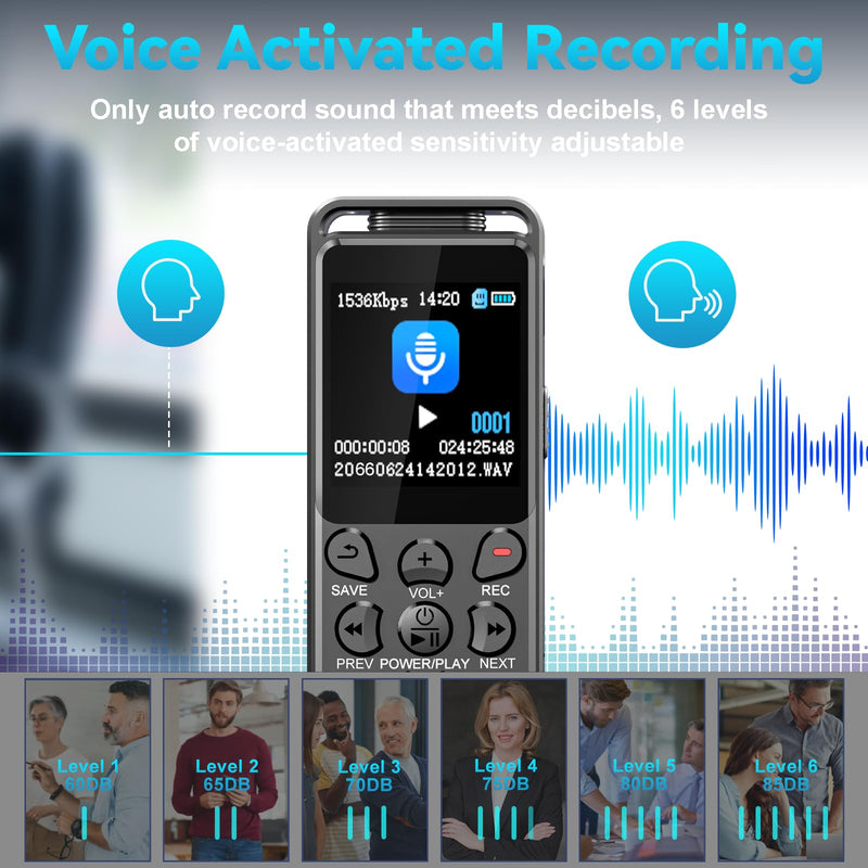Digital Voice Recorder with Playback, Volorful 80H HD Recording Device | External Microphone, AI Noise Reduction, One Touch Recording/Lock, Voice Activated, Password, Lecture Meeting Interview Class 32.0 GB