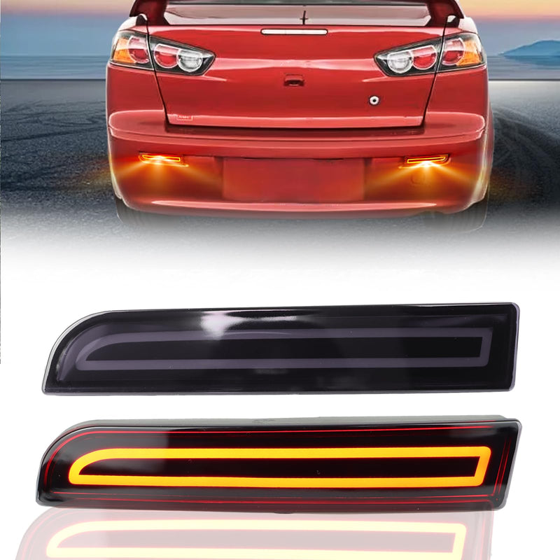 Rear Reflector Bumper Fog Light Assembly kit for Mitsubishi Lancer 2008-2017/Evolution X 2008-2017/Outlander 2011-2012,Turn Signal Light&Brake Light&DRL (SMOKED STYLE) SMOKED STYLE