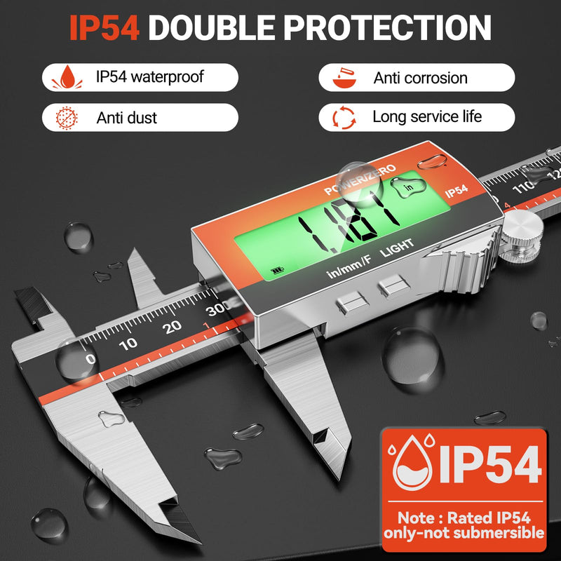 Preciva Digital Caliper, Rechargeable 6 inch Vernier Caliper with Large LCD Screen Stainless Steel Electronic Measuring Tool with Fraction/Inch/Metric Conversions, Auto-Off Feature