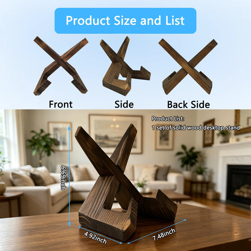 Solid Wood Tablet Stand Compatible with Show 15 & 21, Dark Brown | Supports Horizontal & Vertical Display, Kitchen Cookbook Recipe Holder, Sturdy Solid Wood Bracket for Smart Display Daily Use