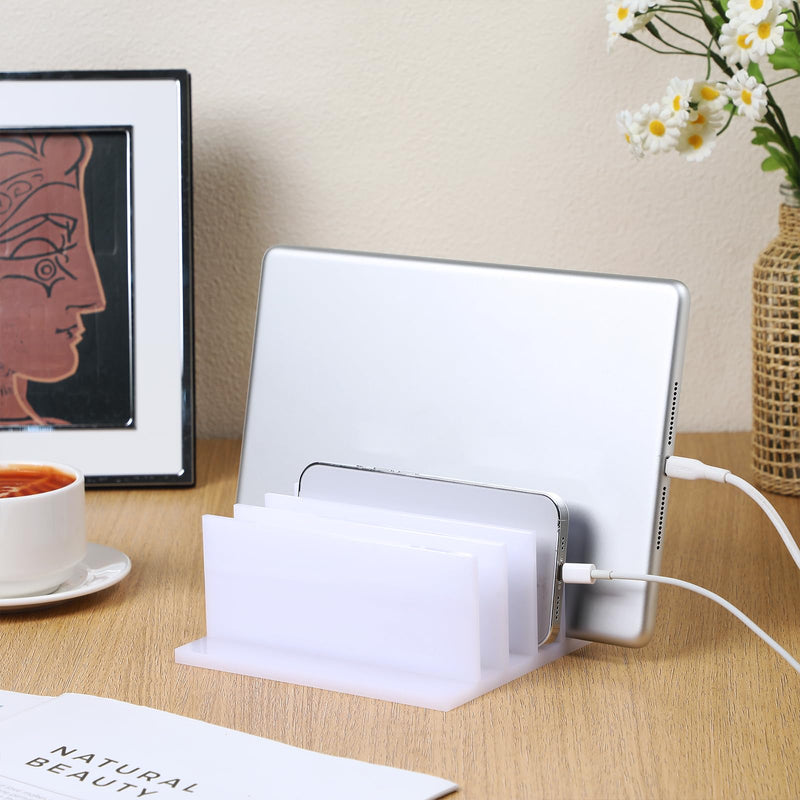 Frienda 4-Compartment Acrylic Vertical Laptop Stand, Can Accommodate with a Thickness of Less Than 2 cm, Fits Most Laptop(2 Pcs,White) White