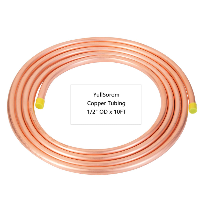 Copper Tubing 1/2"ODx0.45"IDx10Ft - 99.9% C12200 Pure ACR Copper Tube,Refrigeration Seamless Round T2 Pure copper tubes for Refrigerator HVAC System Industry DIY 1/2" OD 10FT