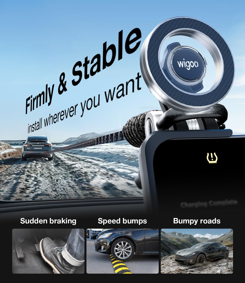 for Tesla Model 3/Y/YL Accessories Magnet Phone Mount, Clamp(No Glue) | Strongest Magnet, No View Blocking, No Glue, Screen Side Holder, Provide Magnetic Ring for MagSafe iPhone 17-12 & Android