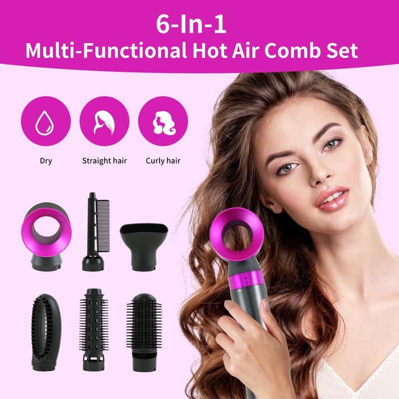 Hair Dryer Brush Blow Dry Hair Brush 6 in 1 Detachable Hair Dryer Hot Air Styler Hot Brush for Hair Styling, Lightweight Travel Hair Dryer, Hot Air Brush for Drying Curling Straightening