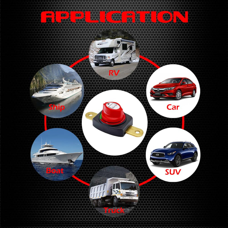 Ampper Side Post Battery Disconnect Switch 12V - 48V, Marine Battery Switch Disconnect Power Cut Shut Off with Adapter for Car, RV and Boat (On/Off) Direct Side Post W/ Adpt