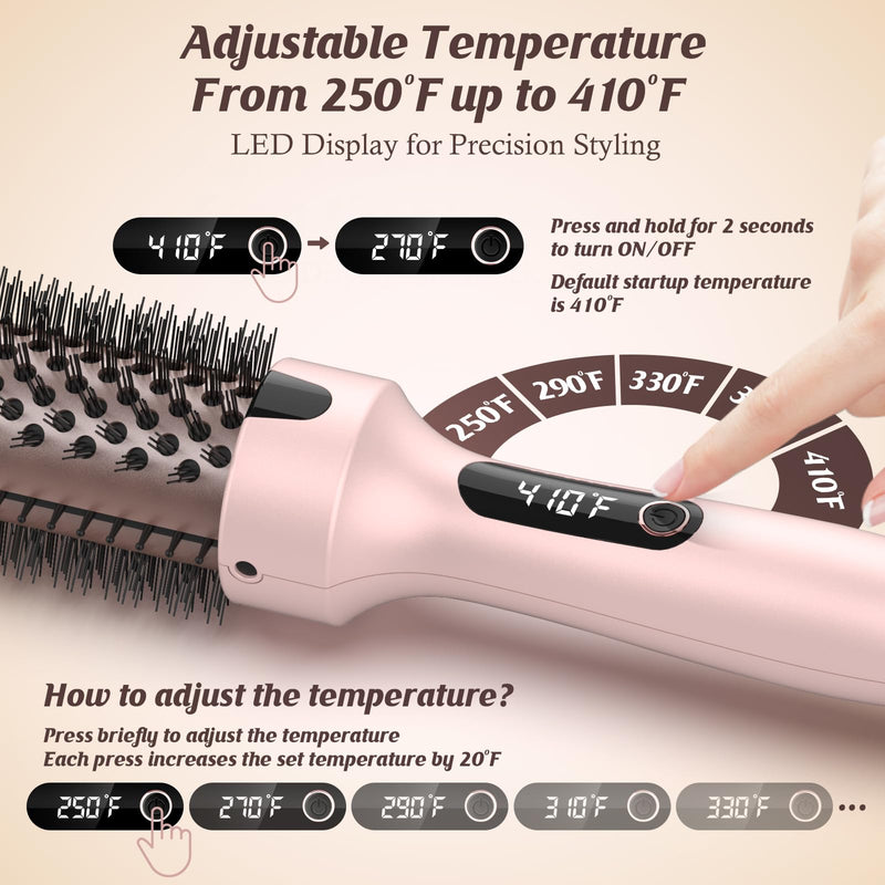 Thermal Brush, Heated Hot Brush for Hair Styling, 38mm Dual Voltage Hot Hair Straightener Curler with 6 Temperature Adjustable Heated Curling Iron for Women