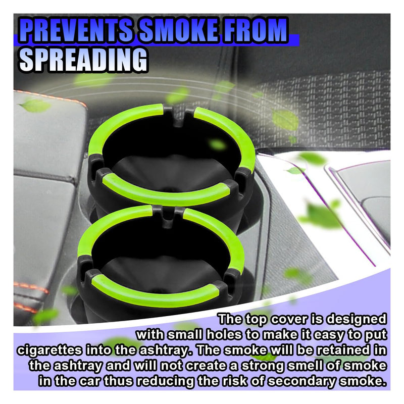 2PCS Smokeless Car Ashtray, Glow In The Dark Smellproof Cup Holder Ashtray with Lid, Multifunction Portable Auto Interior Ash Trash Holder for Keep Tidy, Universal for Car, Truck, SUV (Black) Black