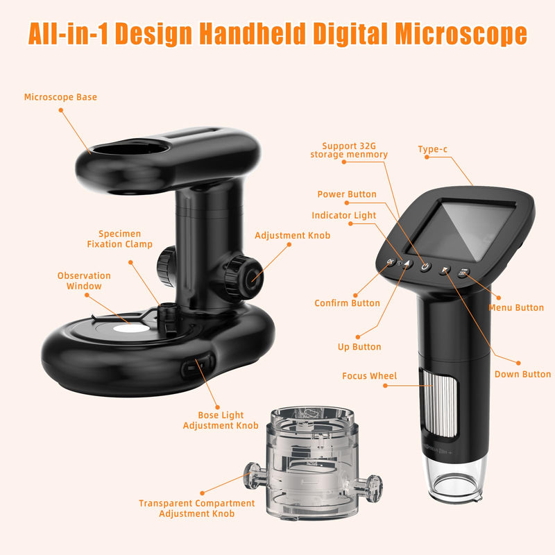 Digital Microscope with 2" Screen for Adults Kids, Coin Magnifier with Light and Stable Stand, Hobbyist Microscope Magnifying Glass 100X, Collector Pocket Jewelers Loupe