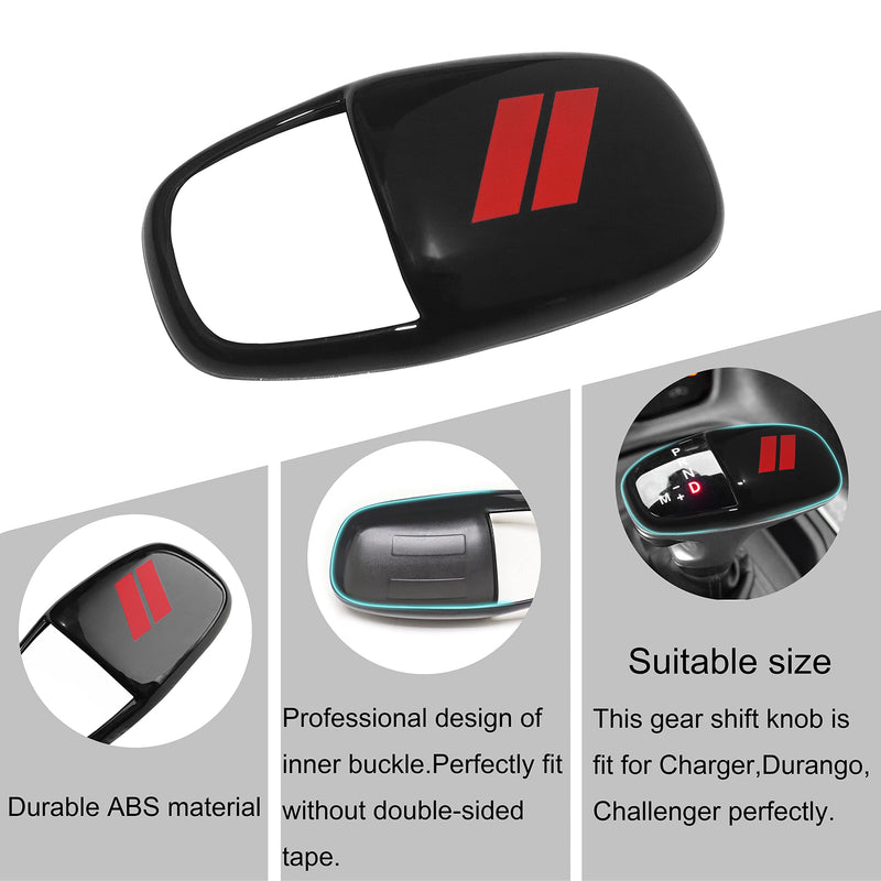 SENSHINE Gear Shift Knob Head Cover for Dodge Charger Accessories 2015-2023 Challenger 2015-2024 Durango 2016-2025 ABS Interior Shell Insert Decoration Protector Gear Shifter Cover (Red Trim) Red