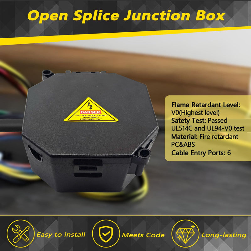 MIARALA Black Open Splice Junction Box (10 Pack), Splice Box Wire Electrical Junction Box with Cover V0 Flame Retardant Rating(Highest Level)