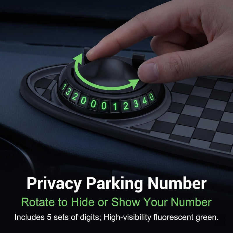 1 PC Car Dashboard Mat, 3-in-1 Anti-Slip Pad with Rotatable Phone Holder and Hidden Parking Number, Dashboard Organizer Accessory, Universal for Most Cars, Trucks, SUVs (Black #1) 1 PC Black #1