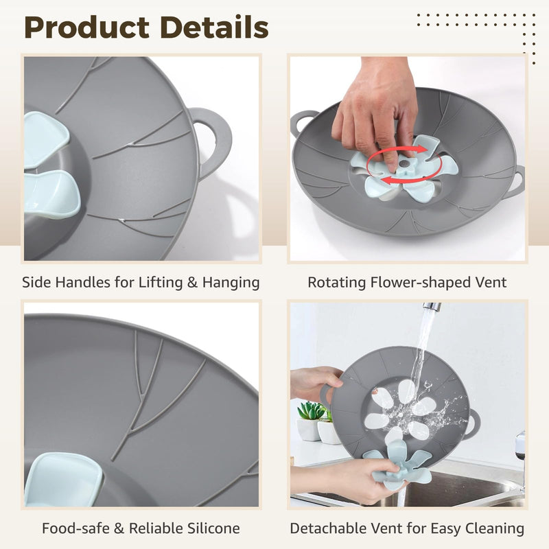 3 Pcs Silicone Spill Stopper Lids, 3 Sizes Splatter Covers, Reusable Lids with Flower Vent, Universal Pot Covers, Boil-Over Protectors, Safe for Microwave, Oven, Stovetop, Dishwasher