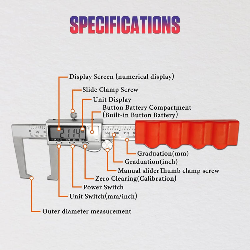 Disc Brake Rotor Micrometer, 6 Inch Brake Rotor Caliper Measuring Tool of Inch and Millimeter Conversion Stainless Steel Electronic Vernier Caliper Auto-Off Feature Electronic Gauge with LCD Screen