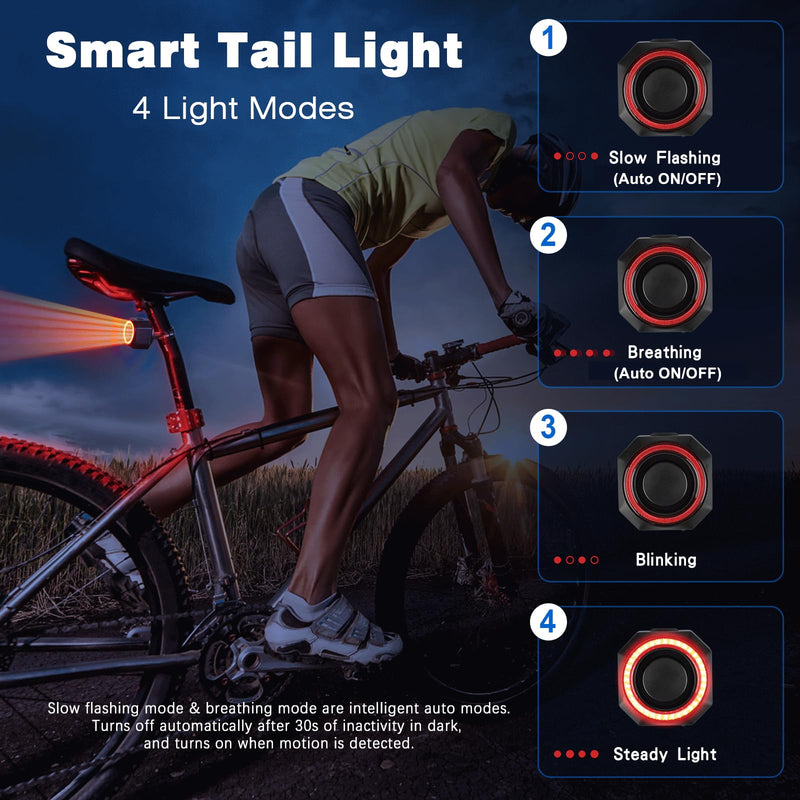 WSDCAM Smart Bike Tail Light Alarm Bike Brake Light Auto ON/Off Anti Theft Bike Alarm with Remote Waterproof Bicycle Alarm Rear Bike Light Bicycle Tail Light LED Rechargeable