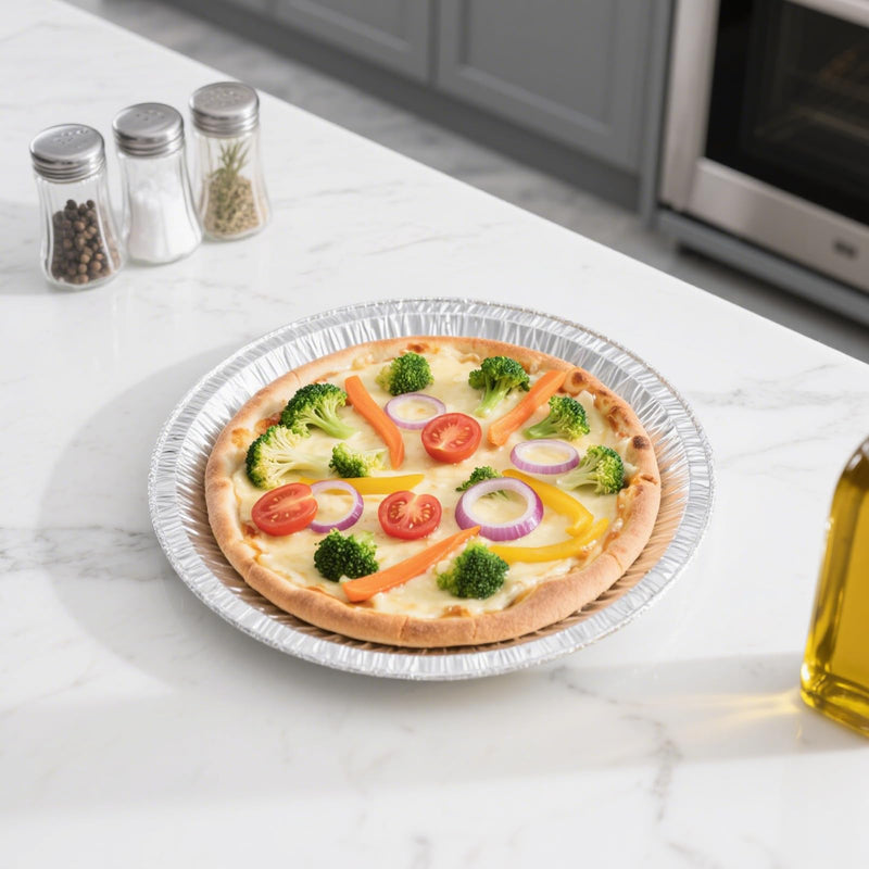 50 Pack 8 Inch Round Foil Pizza Pans, Disposable Aluminum Pizza Pans for Pizzas, Round Pizza Pan Foil Focaccia Pan, Chocolate Cookies Cake Tin, Serving Platter Tray, Freezer & Oven Safe