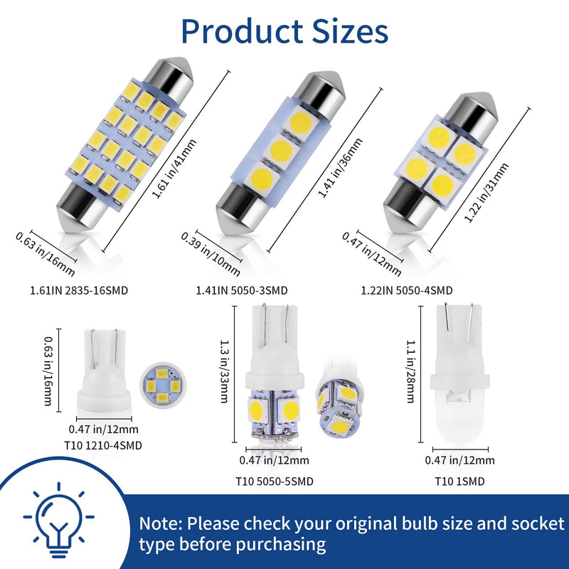 42 Pieces Interior Car Lights, Super Bright White Dome Map Tail Cab Lights Bulb Kit Set , DE3175 T10 31mm 41mm 194 LED Bulb for Your Trucks Width Lamp(White)