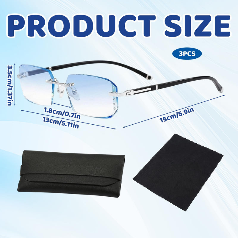 Clarity Blue Glasses, Self Adjusting Eyeglasses for Men, Blue Light Protection, Premium Lens Clarity, Blue Ease Optics, 3-Piece Set with Leather Case and Cleaning Cloth