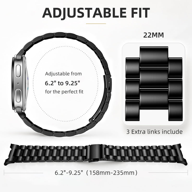 Lerobo Metal Band for Samsung Galaxy Watch 9/8 40mm 44mm,8 Classic 46mm | No Gap Stainless Steel, Double Folding Clasp Strap (6.2"-9.25") for Men Women Business,Casual,Office, Meetings Black