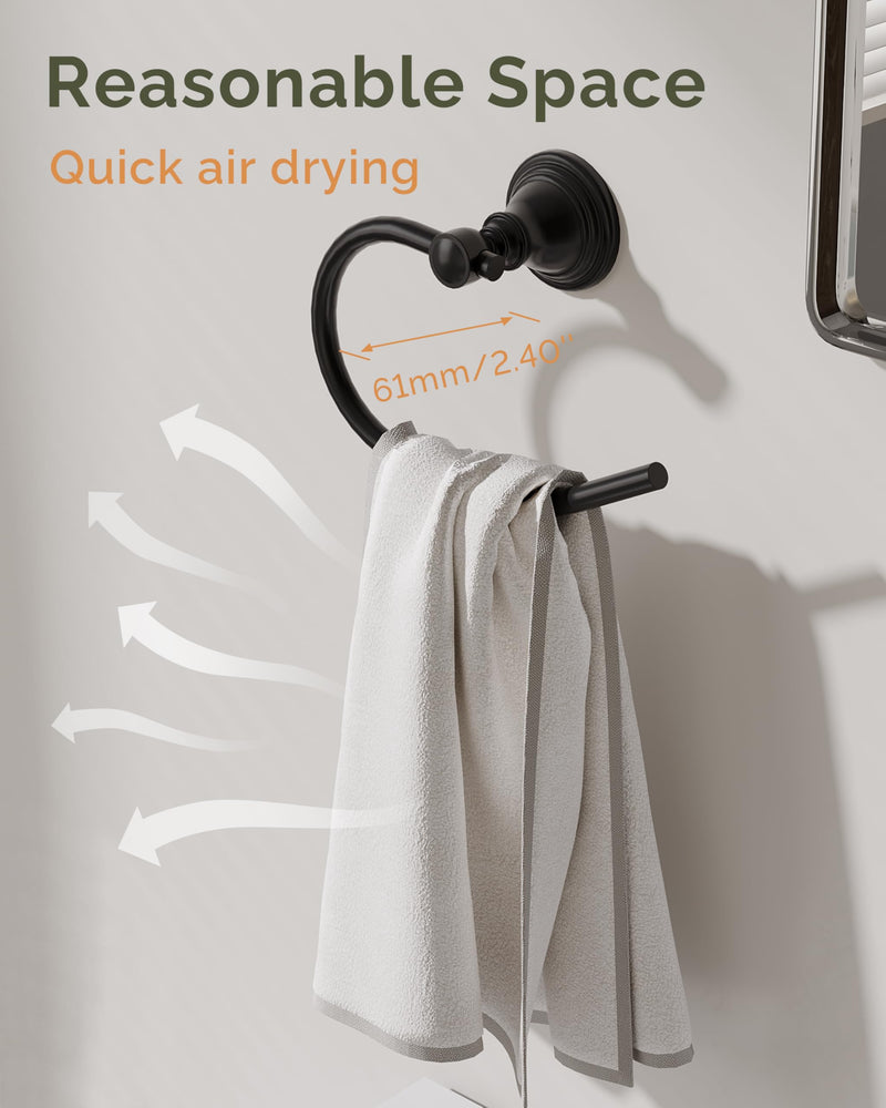 Towel Ring 2 Pack, Stainless Steel Hand Towel Holder for Bathroom Wall Mount, Heavy Duty Towel Hanger for Kitchen, Bath, RV (Matte Black) Matte Black