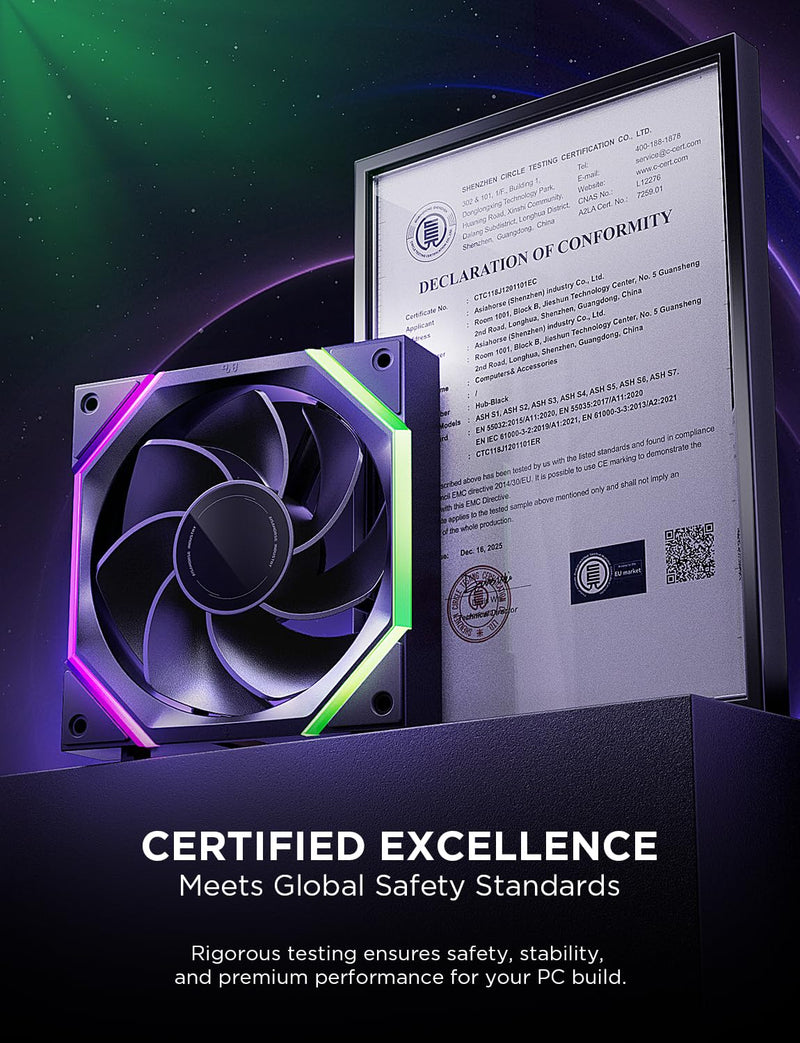 AsiaHorse Nyota Pro 120mm PC Fans ARGB PWM, Modular Daisy-Chain Design, Dual-Zone Asynchronous Lighting, 18 Addressable LEDs, 2000RPM High Airflow 61.5CFM, Low Noise 29dB, for PC Case & Liquid Cooler Reverse -3 Pack-120mm Black