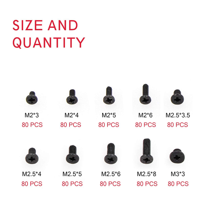 800pcs Small Replacement M2 M2.5 M3 Laptop Notebook Computer Screws Set Kit for IBM HP Dell Samsung Sony Toshiba Gateway Acer Lenovo (10 Sizes)